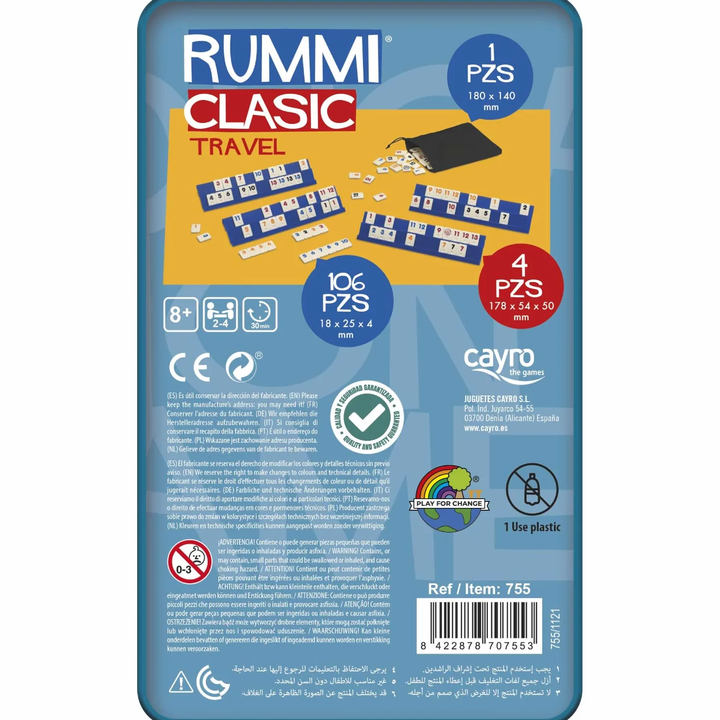 Cayro - Rummi - + 8 Anni - Modello Classico - Divertente Gioco Da Tavolo - Per Bambini E Adulti - Edizione Da Viaggio In Scatola Di Metallo - Ideale Da 2 A 4 Giocatori