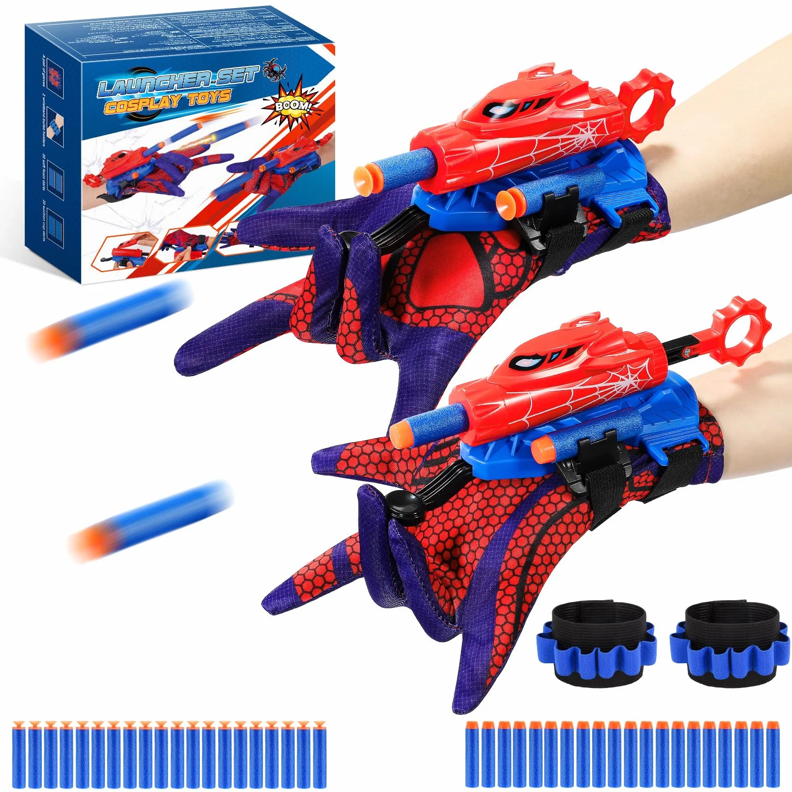 Braxel Giochi Bambini 5-10 Anni, Spara Ragnatele Giocattolo Regalo Bambino 5-10 Anni Maschio Set di 2 Guanti Giochi Bambino 5 6 7 8 9 10 Anni Regali Natale per Bambini