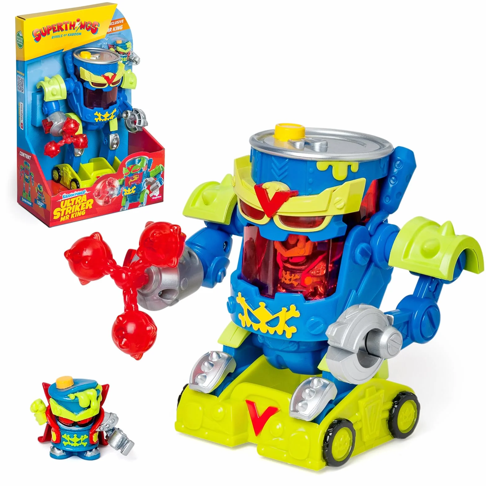 SUPERTHINGS – Ultra Striker Mr. King. Robot Ultra Striker Mr. King della serie TV "SuperThings Kazoom Power". Contiene 1 Ultra Striker Robot, 1 Mr. King esclusivo