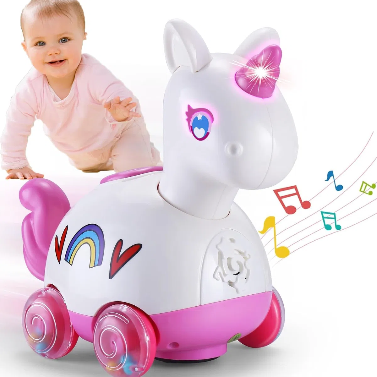 Yerloa Giochi Musicali Bambini 1 Anno per Gattonare con Musica e luci, Unicorno per Neonati 6-12 Mesi, Regali di Compleanno Educativi Precoci 6 9 12 24 Mesi più, A- Pink (35395A)