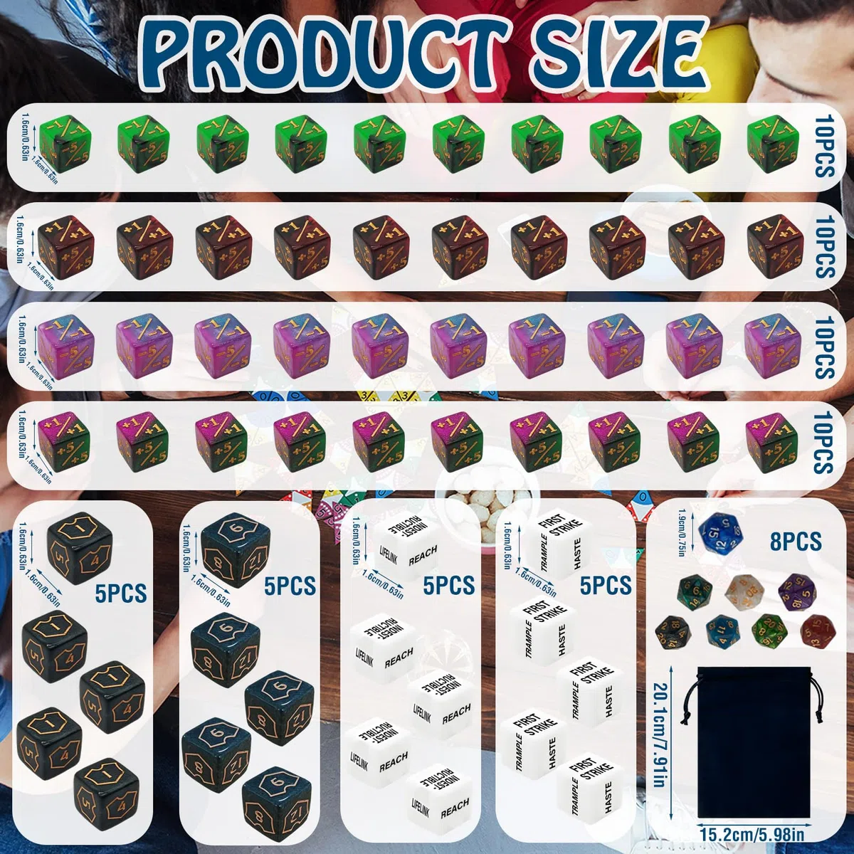 Set di 68 dadi per TCG, RPG e giochi di società con sacchetto in velluto, compatibile con Magic The Gathering e Dungeons & Dragons con 10 dadi di parole chiave, 10 dadi numerici, 40 dadi di conteggio