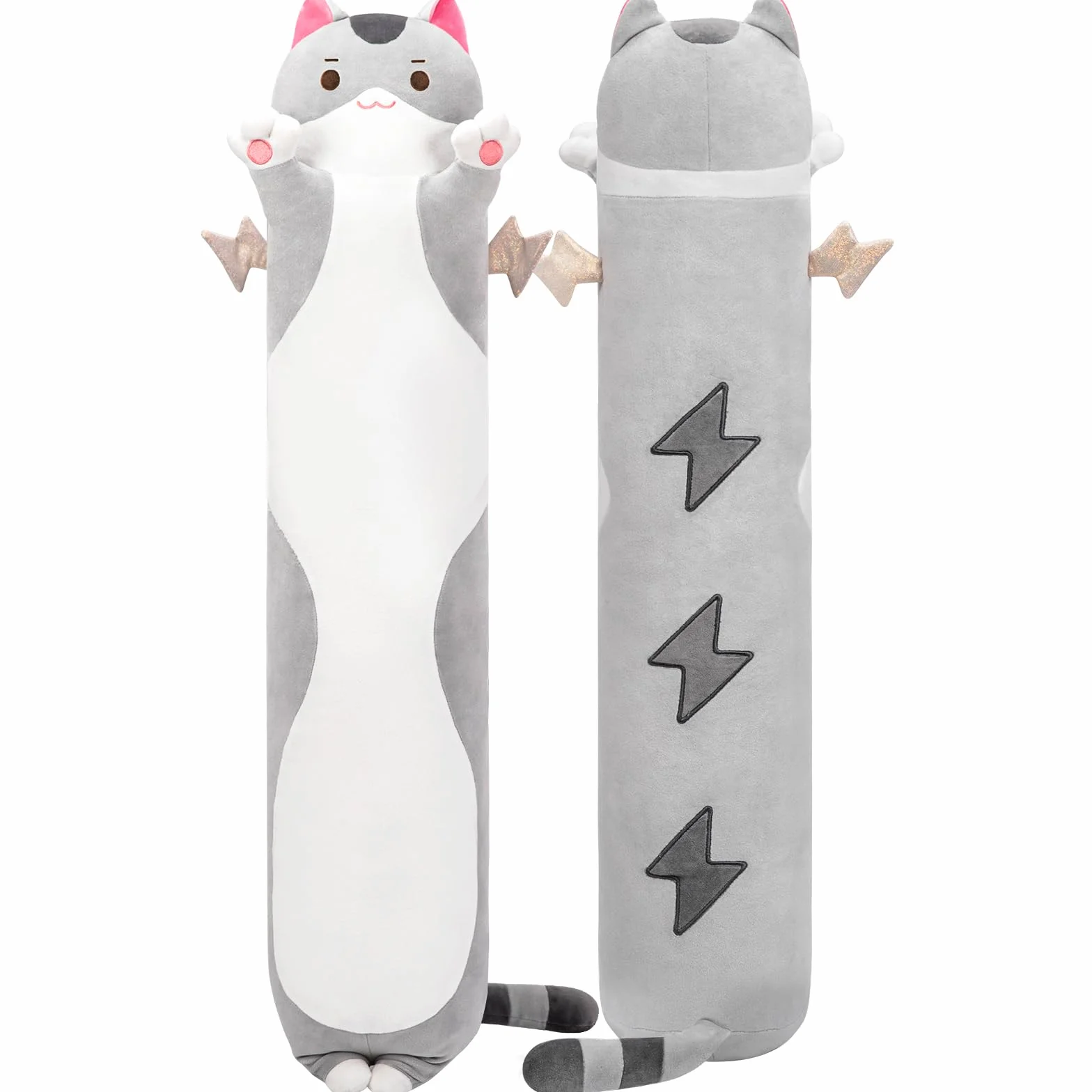 Mewaii Carino Gatto in Peluche Cuscino lungo Cuscino Animale Bambola Giocattoli Kawaii Soffici Comfort Cuscino in Peluche per Regalo per Bambini dai 3 anni in su, 50 cm, Gatto Grigio)
