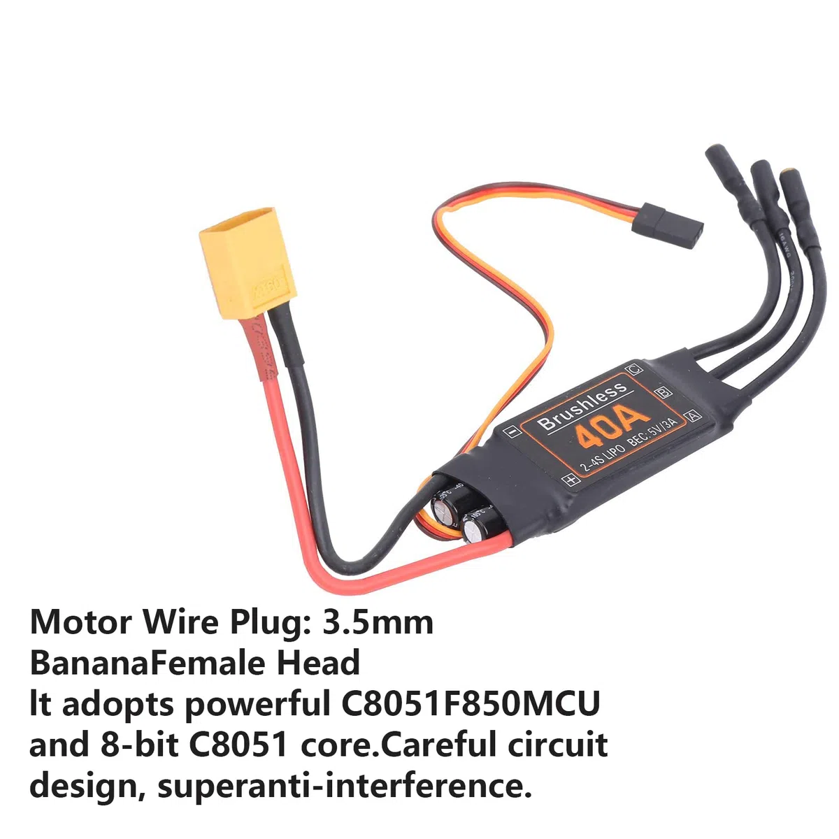 WANGCL 40A Brushless ESC con connettore XT60 Brushless Motor Controller di velocità elettrico BEC Uscita: 5V/3A per RC Car Monster Truck Crawler Truck Drone