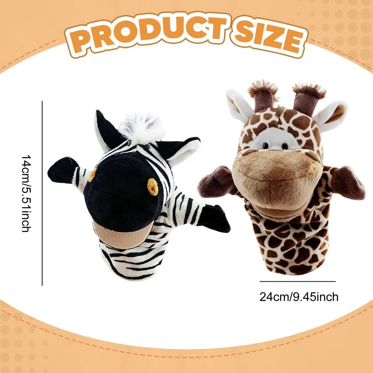 2 Pezzi di burattini da Mano a Forma di Animale, Simpatici Pupazzi di Peluche Morbidi per Giochi Divertenti, bomboniere, Strumento didattico per, Giraffa Zebra