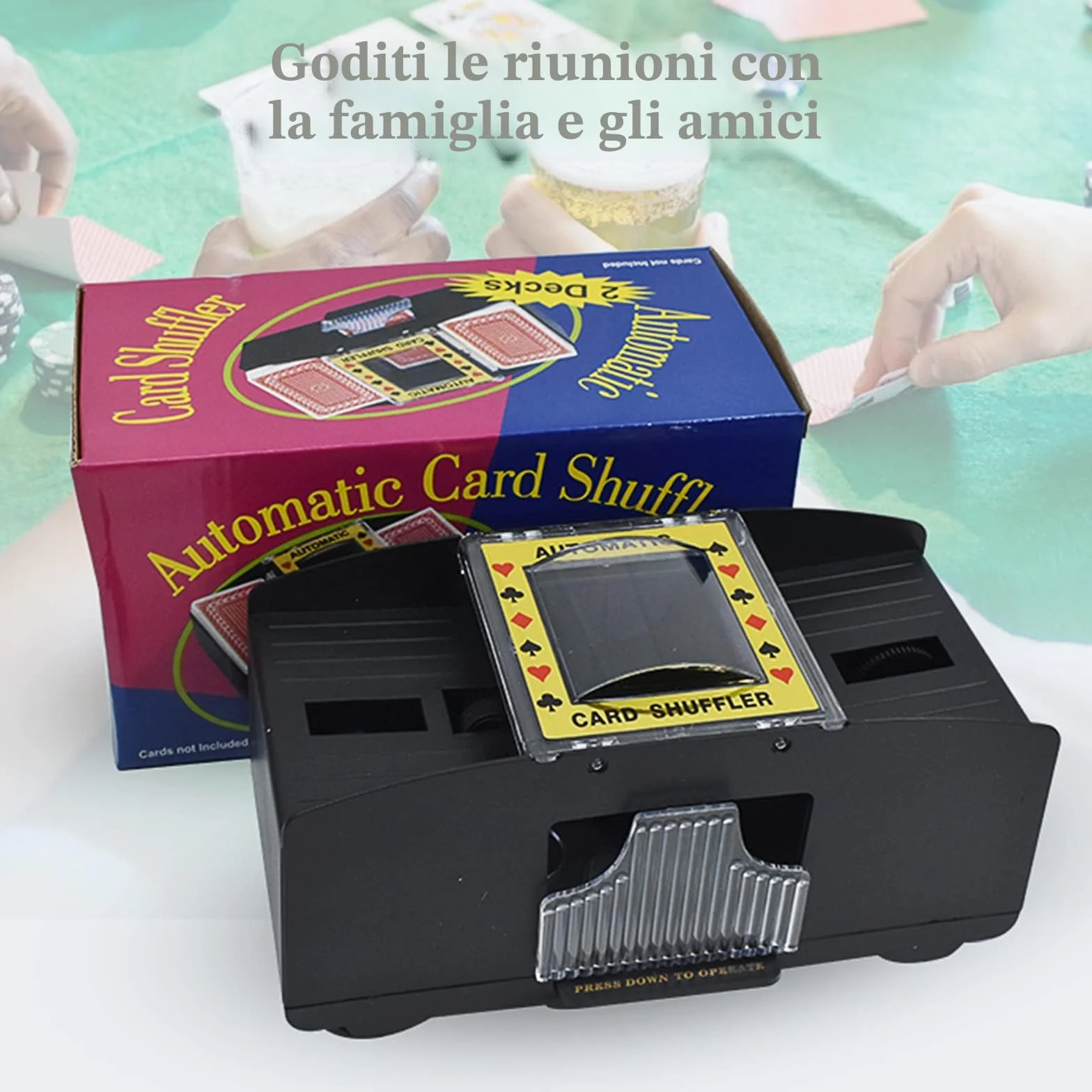 Distributore Carte Gioco Elettronico, Mischia Carte Automatico con Batteria e 2 Paia di Poker, Mescolatore Carte da Gioco per Uno, Poker, Burraco, Blackjack