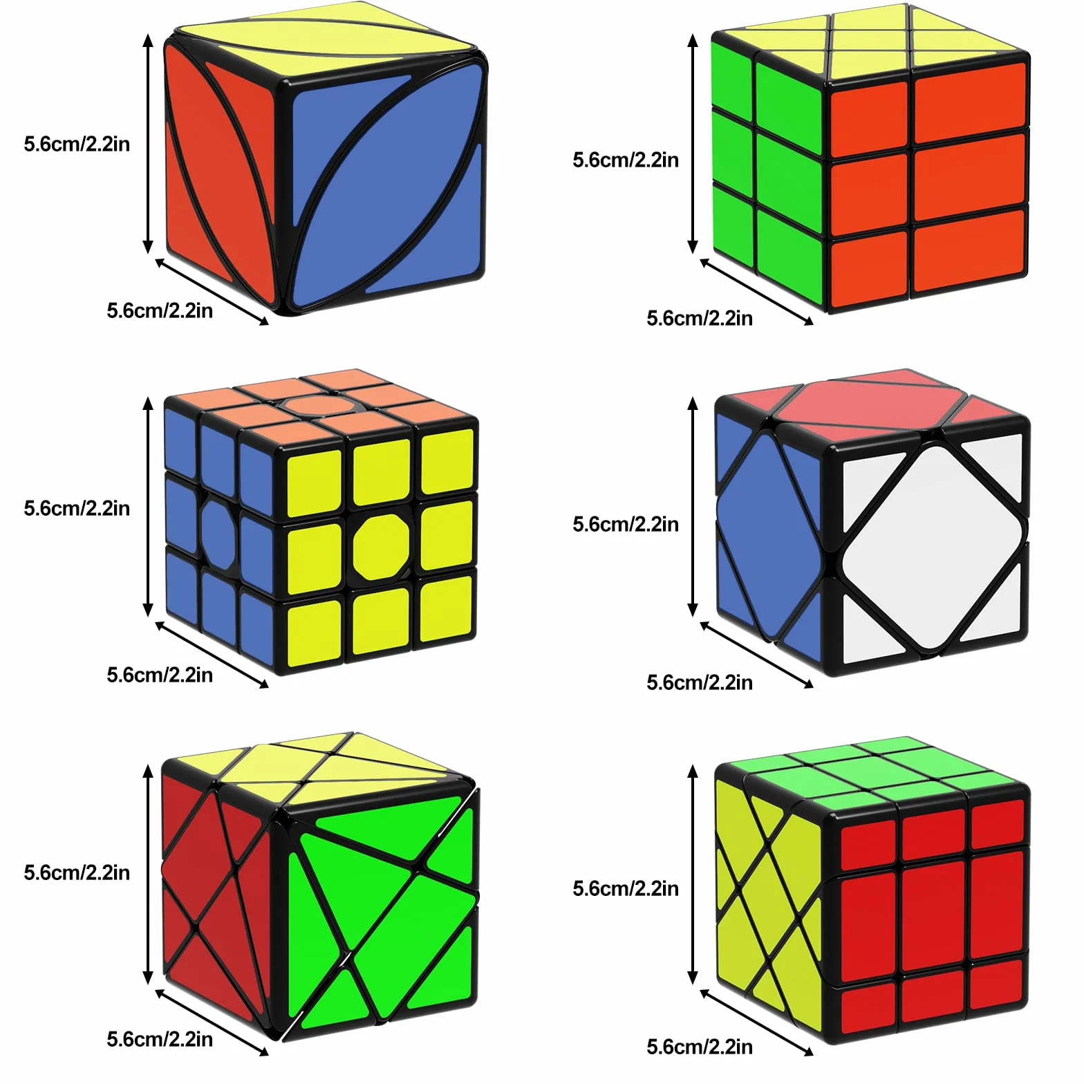 ROXENDA Speed Cube Set, 6 Pack di Skew Axis Windmill Fisher Ivy 3x3 Speed Cube, Collezione Cubo di Velocità per Bambini e Adulti (Irregolare)