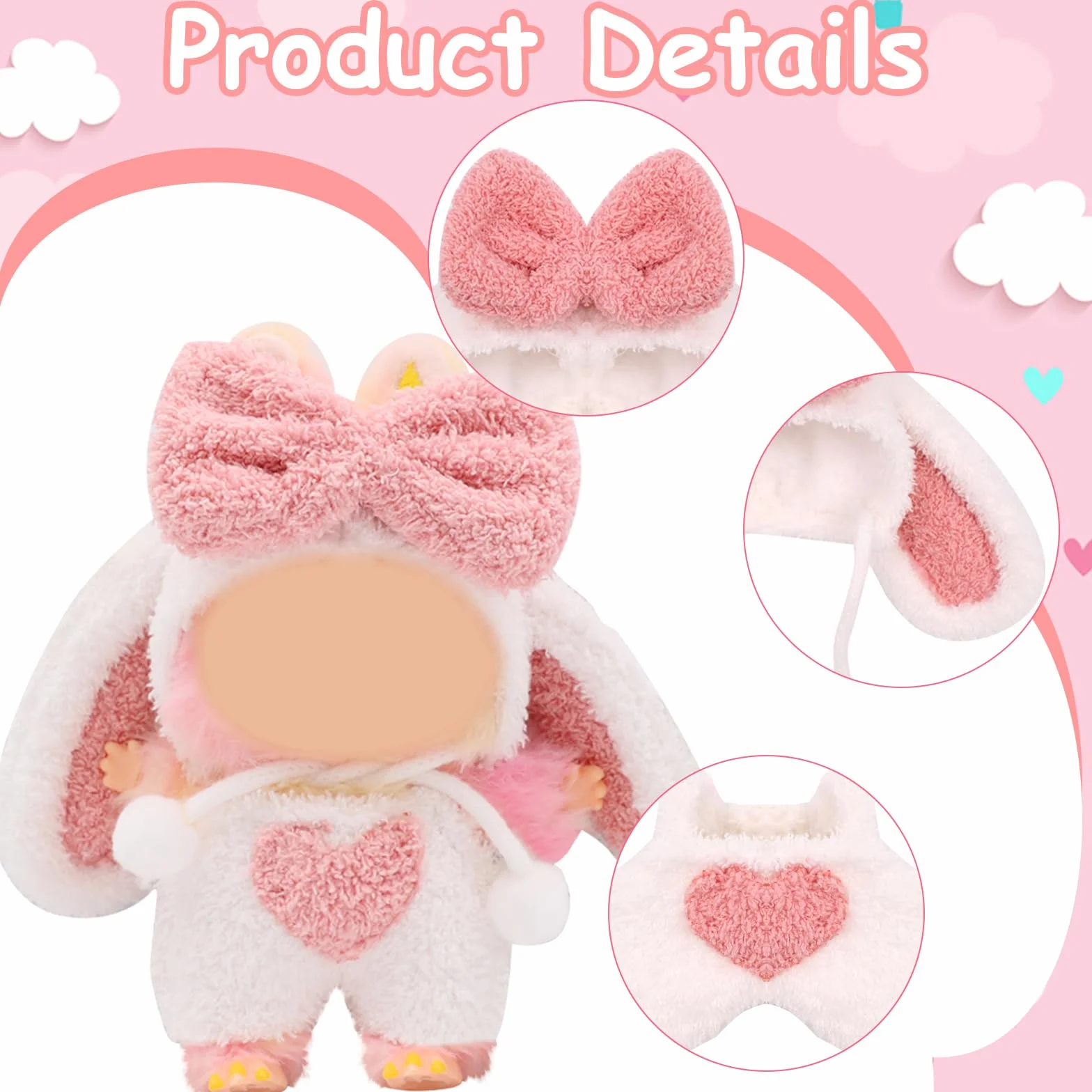 Vestiti per peluche bubububu, 17 cm, vestiti in peluche, solo vestiti, accessori per 17 cm, felpa con cappuccio, abbigliamento fai da te, regali per bambini