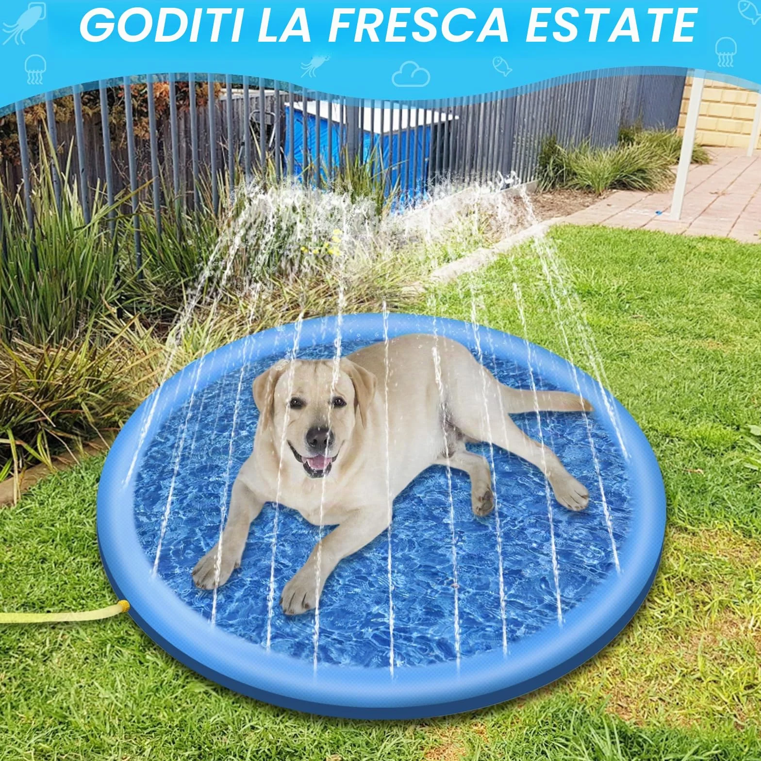 Jsdoin Piscina per cani, 100 cm, gonfiabile, pieghevole, ispessita, per esterni, giardino, spiaggia, cortile, giocattolo per cane, blu