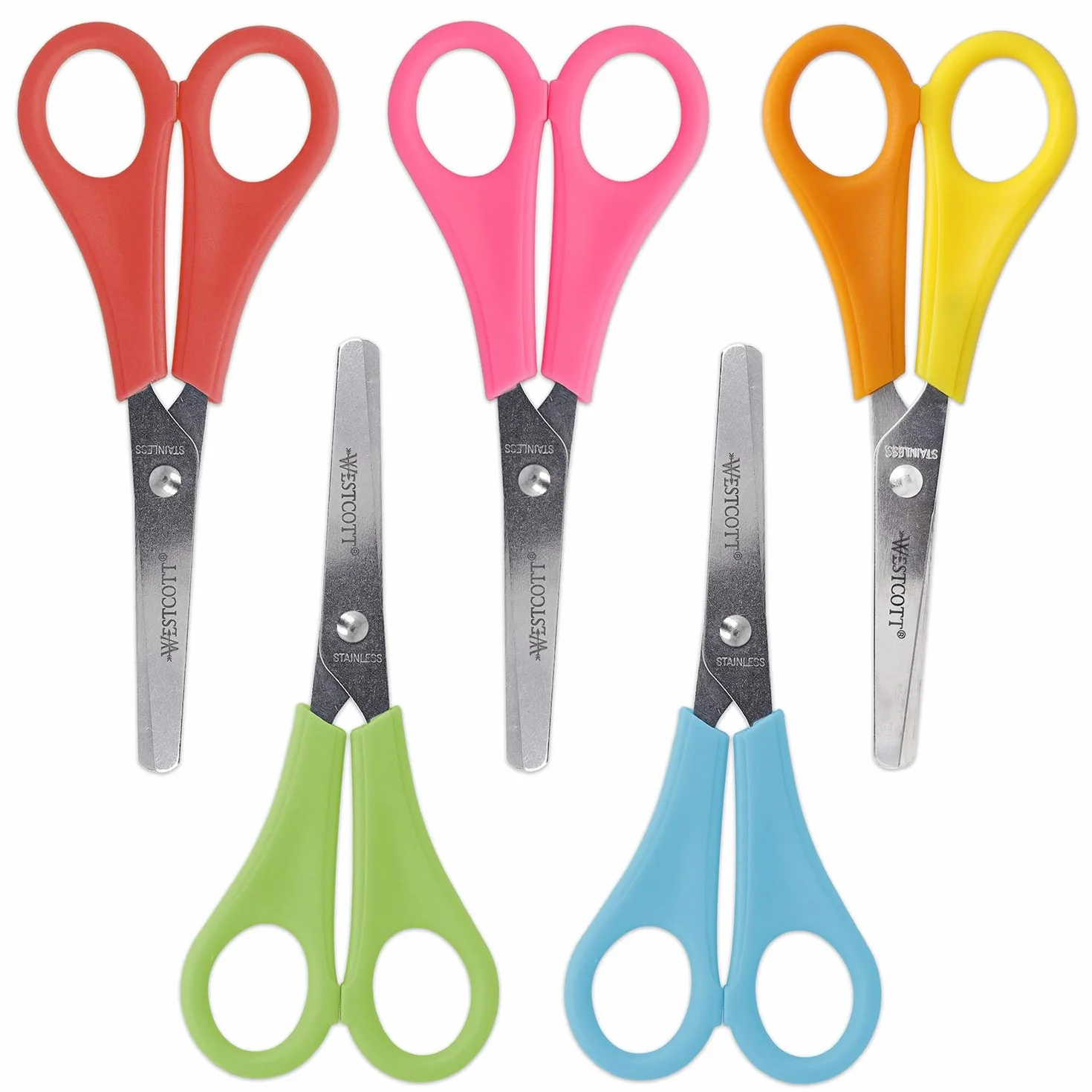 Westcott Forbici per bambini 30 pezzi in confezione espositiva | Forbici con scala integrata da 5 cm | Forbici da bricolage 13 cm (5") ideali per le mani dei bambini | Punta arrotondata | E-2150S