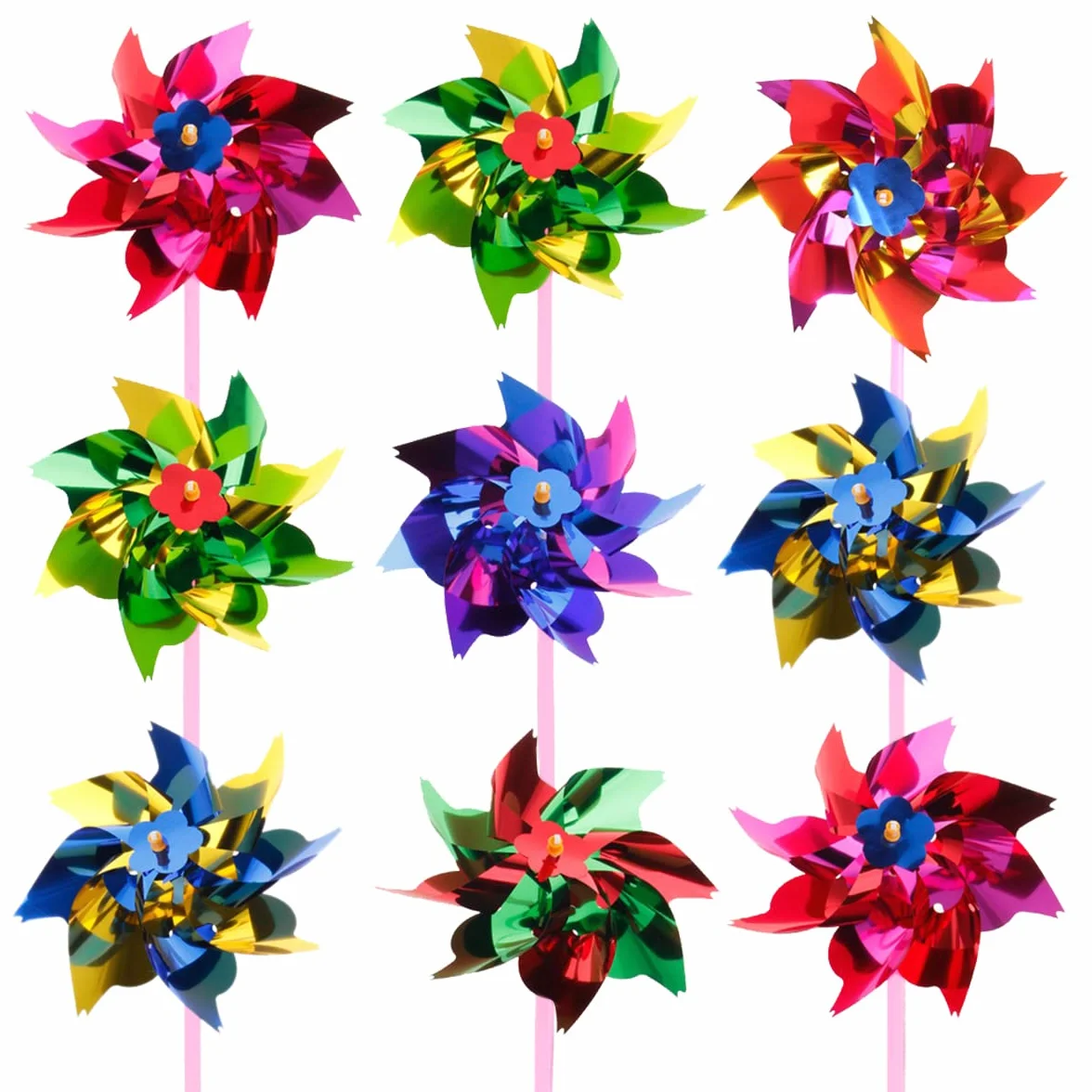 QINERSAW 100 Pezzi Girandole Colorate Girandole in Plastica Arcobaleno Girandole da Giardino Girandole Bambini per Prato da Giardino, Fai da te, per Feste di Bambini