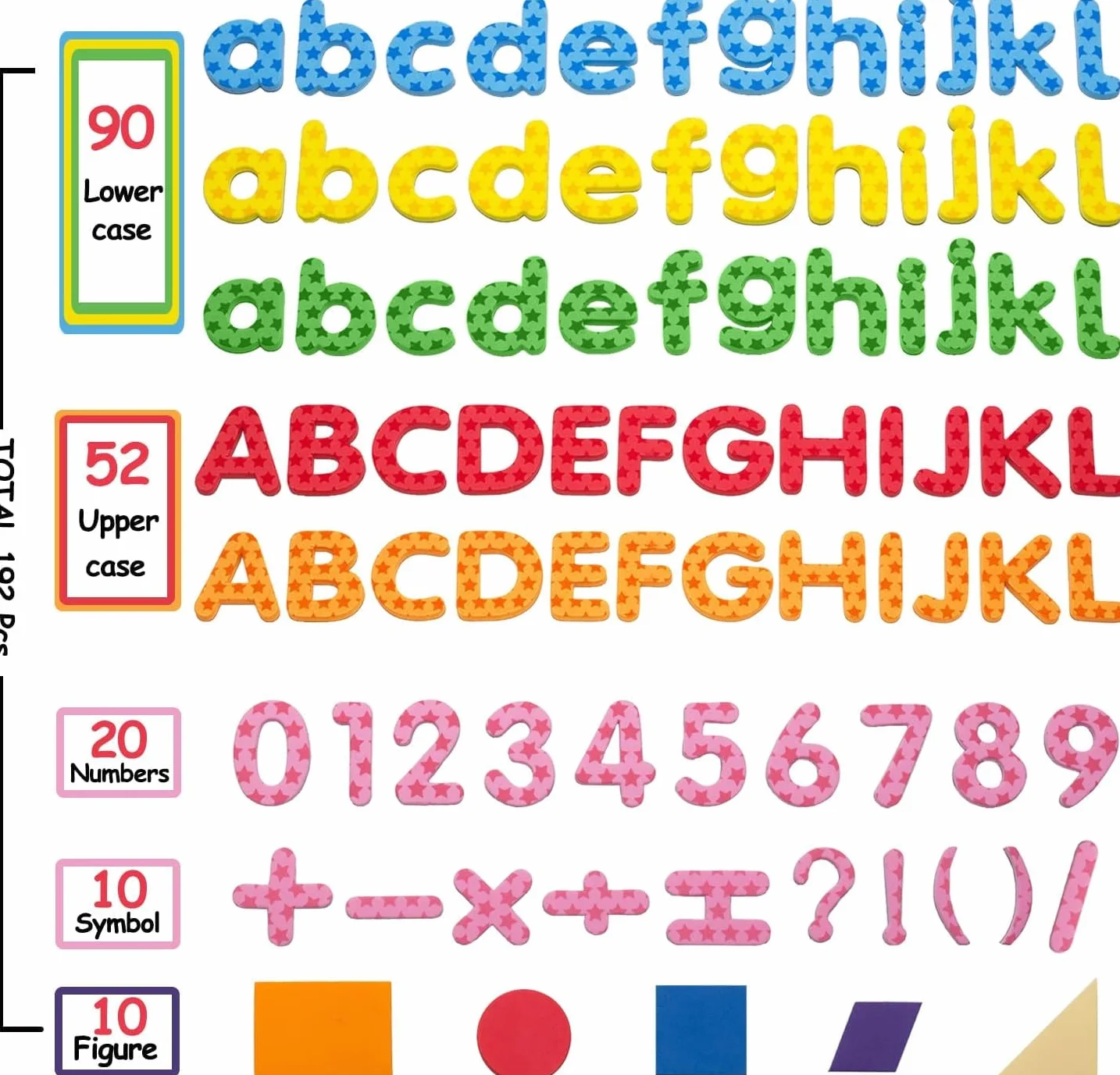 192 Pcs Lettere Magnetiche per Bambini Set in Schiuma con 9 Colori, Blocchi Modello & Simboli, Alfabetiere Bambini per Frigo, Regalo Natale/Compleanno in Età Prescolare, Lettere Didattico