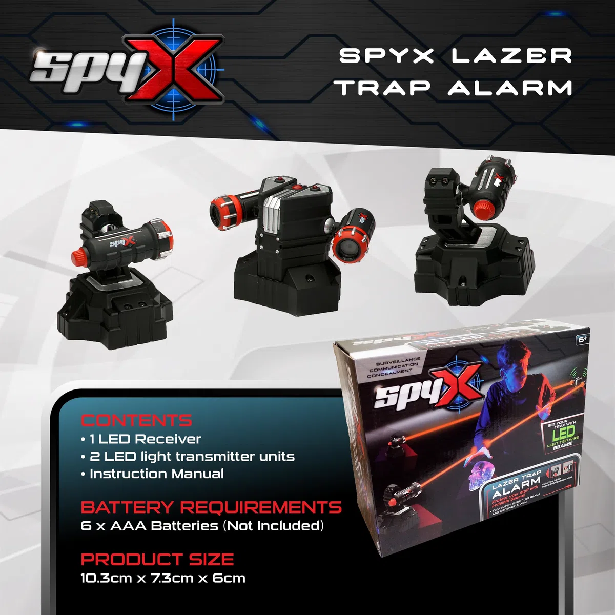 SpyX Lazer - Allarme Trappola per Bambini, proteggiti con fasci di Filo a LED Invisibili, per Divertenti missioni Spia, Include 2 fasci Super Luminosi e Ricevitore di Allarme, dai 6 Anni in su