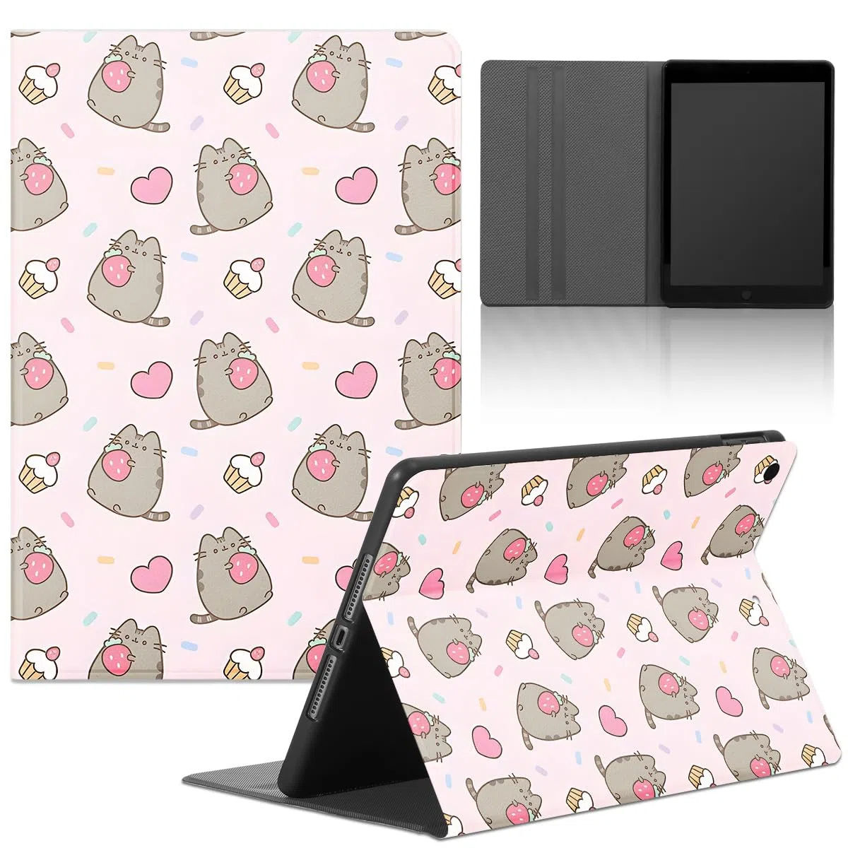 Tablet Cover per iPad 9/8/7 10,2", Modell 2021/2020/2019, 9./8./7. Generation, Cute Cartoon Cat Pusheen Motivo Moda Design con Funzione Pelle PU Holder Flip con Regolabile Tablet Protezione Case,Cat