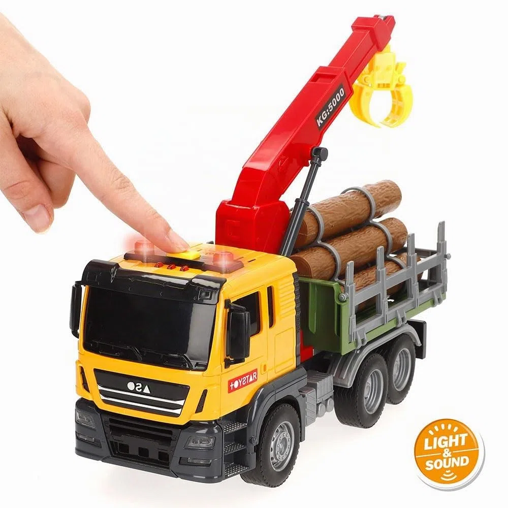 ColorBaby Speed & Go Camion di legno giocattolo con luci e suoni, braccio estensibile, attrito, interattivo, sistema di attrito, scala 1:14, auto per bambini a partire da 3 anni (39064)