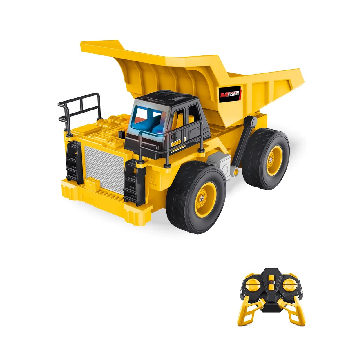 MONDO Motors Camion ribaltabile, modello in scala 1:24, pacco batterie ricaricabili incluso, movimenti controllabili dal telecomando, giocattolo per bambini 63849