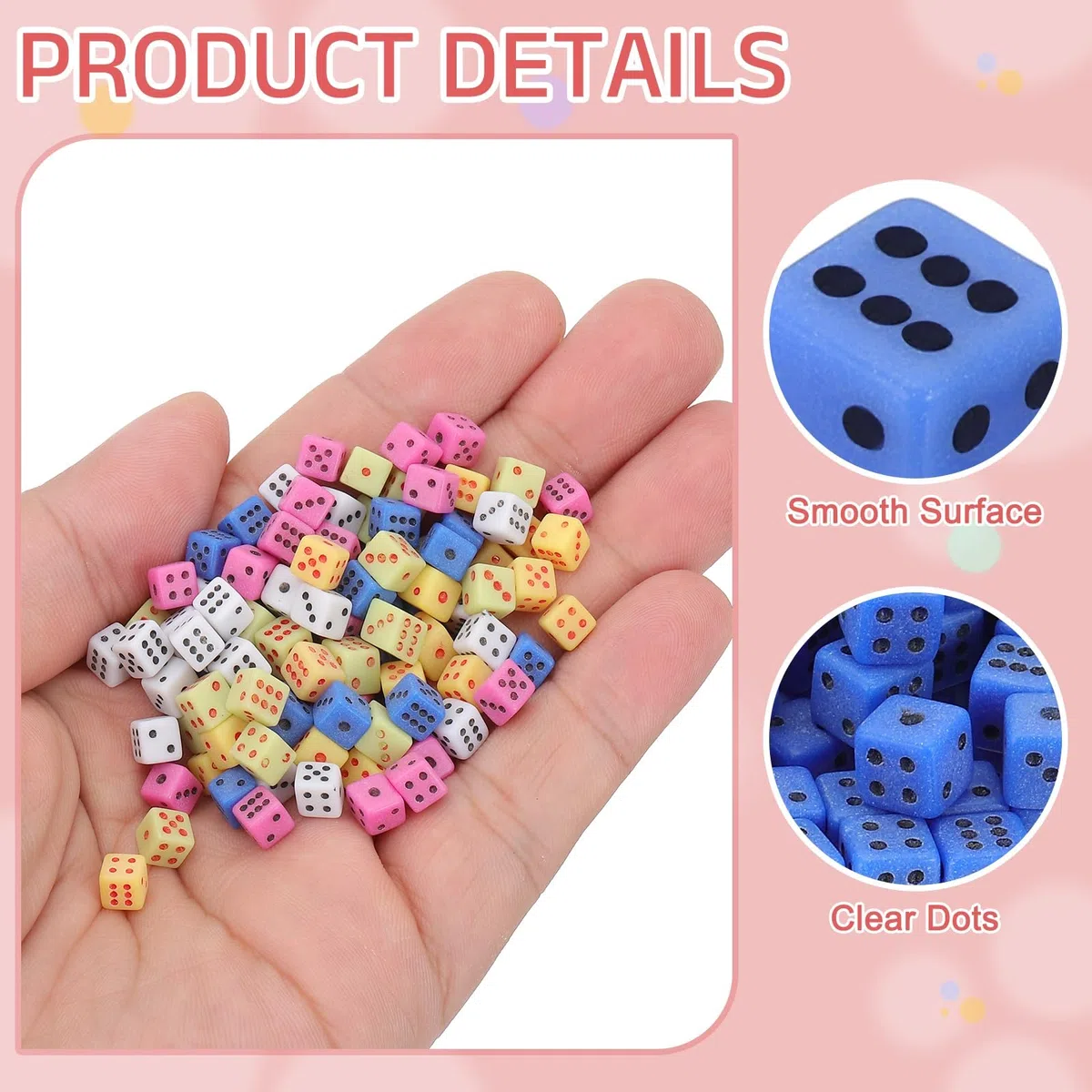 QUARKZMAN 500Pcs Mini Dadi, 5mm/0.2" Dadi Acrilici Piccoli A Sei Facce Con Punti Per Giochi Da Tavolo Party E Attività, Blu/Nero