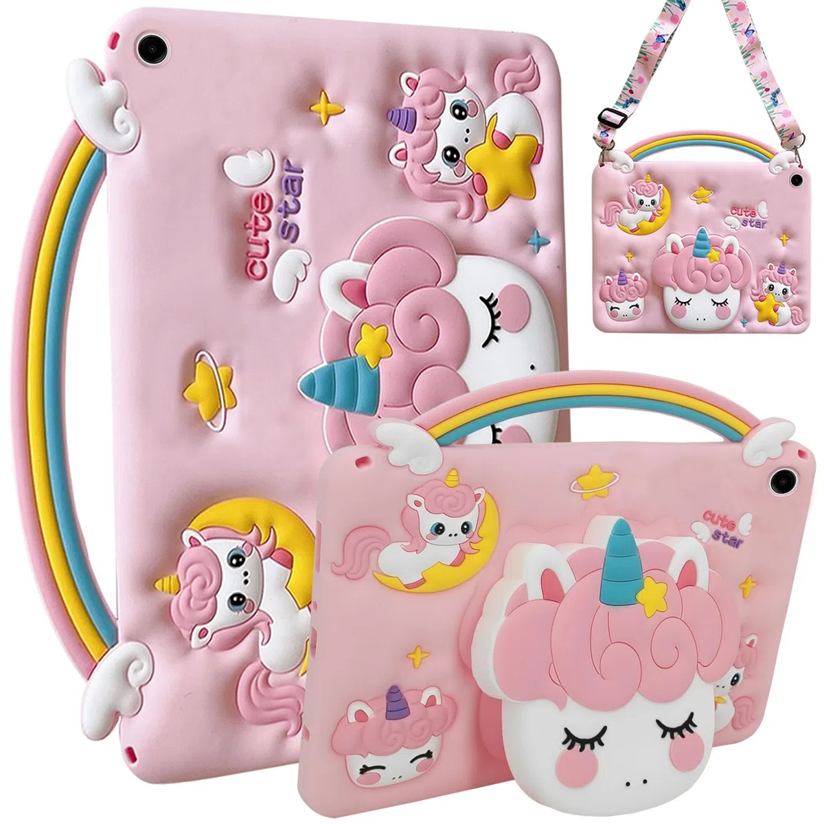 Custodia Bambini Compatibile con Samsung Galaxy Tab A9 8.7-Pollici 2023 (SM-X110/X115/X117), Antiurto Silicone Unicorno Cover con Supporto per Maniglia, Tracolla