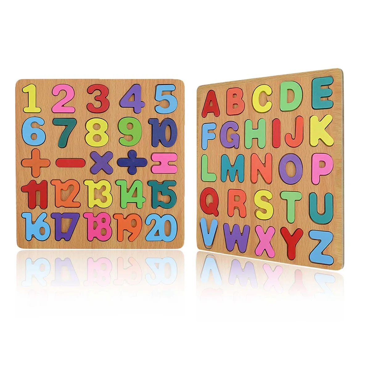 Lettere in Legno Alfabeto Bambini, 2 Pezzi Giochi in Legno, ABC Puzzle in Legno per Bambini 1-3 Anni