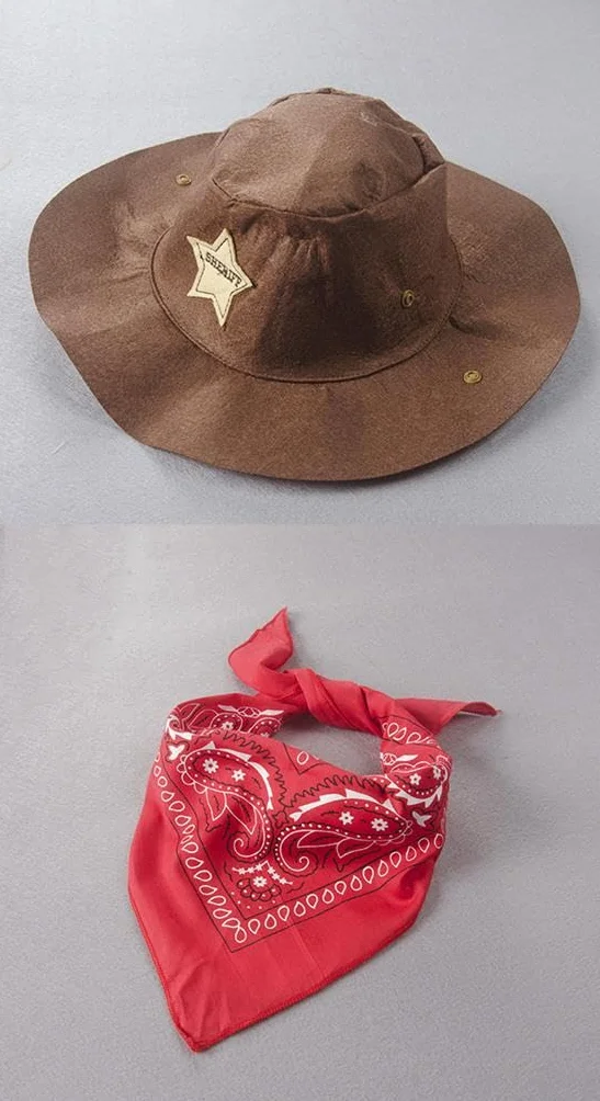 Lito Angels Vestito Costume Set da Cowboy con Bandana Rossa e Cappello per Bimbo e Bambino, Marrone