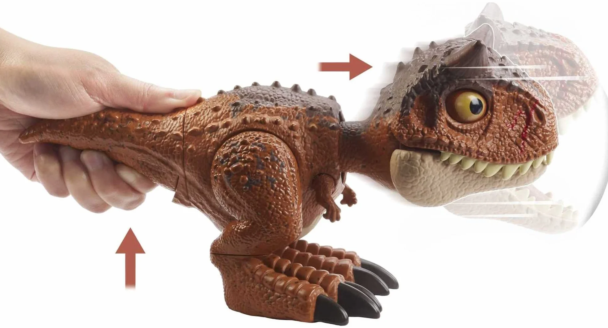 Jurassic World- Camp Cretaceous Morso Selvaggio Personaggio Carnotauro Toro Snodato, Giocattolo per Bambini 4+Anni, HBY85