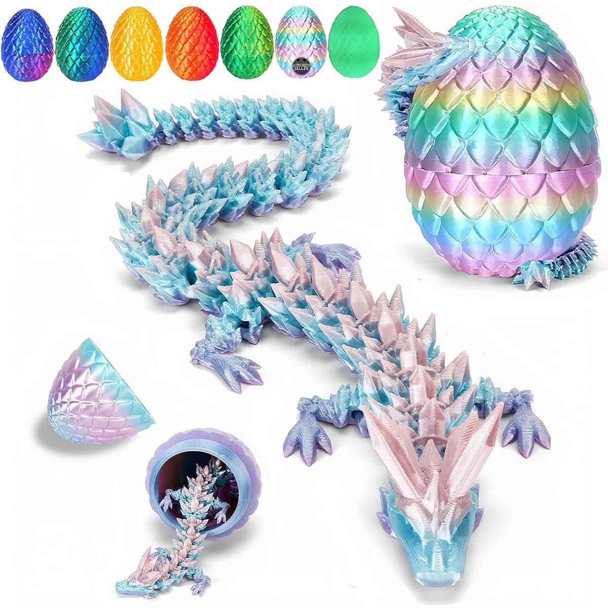 Drago stampato in 3D da 12", uovo di drago con protezione anticaduta migliorata e articolazioni del drago 3D rinforzate, giocattolo fidget sicuro ed ecologico, regalo di Pasqua ideale per bambini