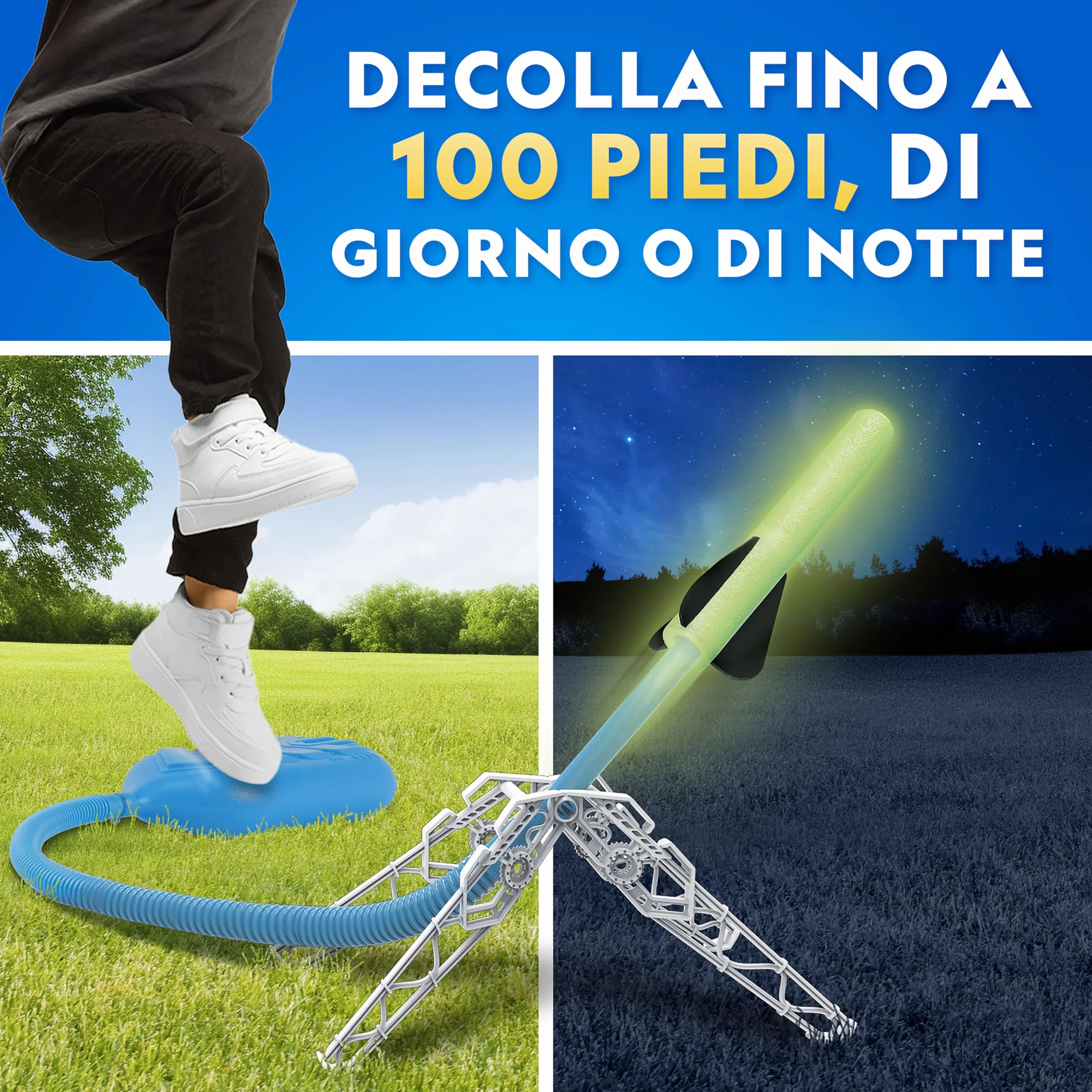 NATIONAL GEOGRAPHIC Lanciarazzi ad Aria per Bambini – Lancia Razzi Fosforescenti fino a 30 Metri, Giocattolo da Esterno per Bambini 8-12 Anni