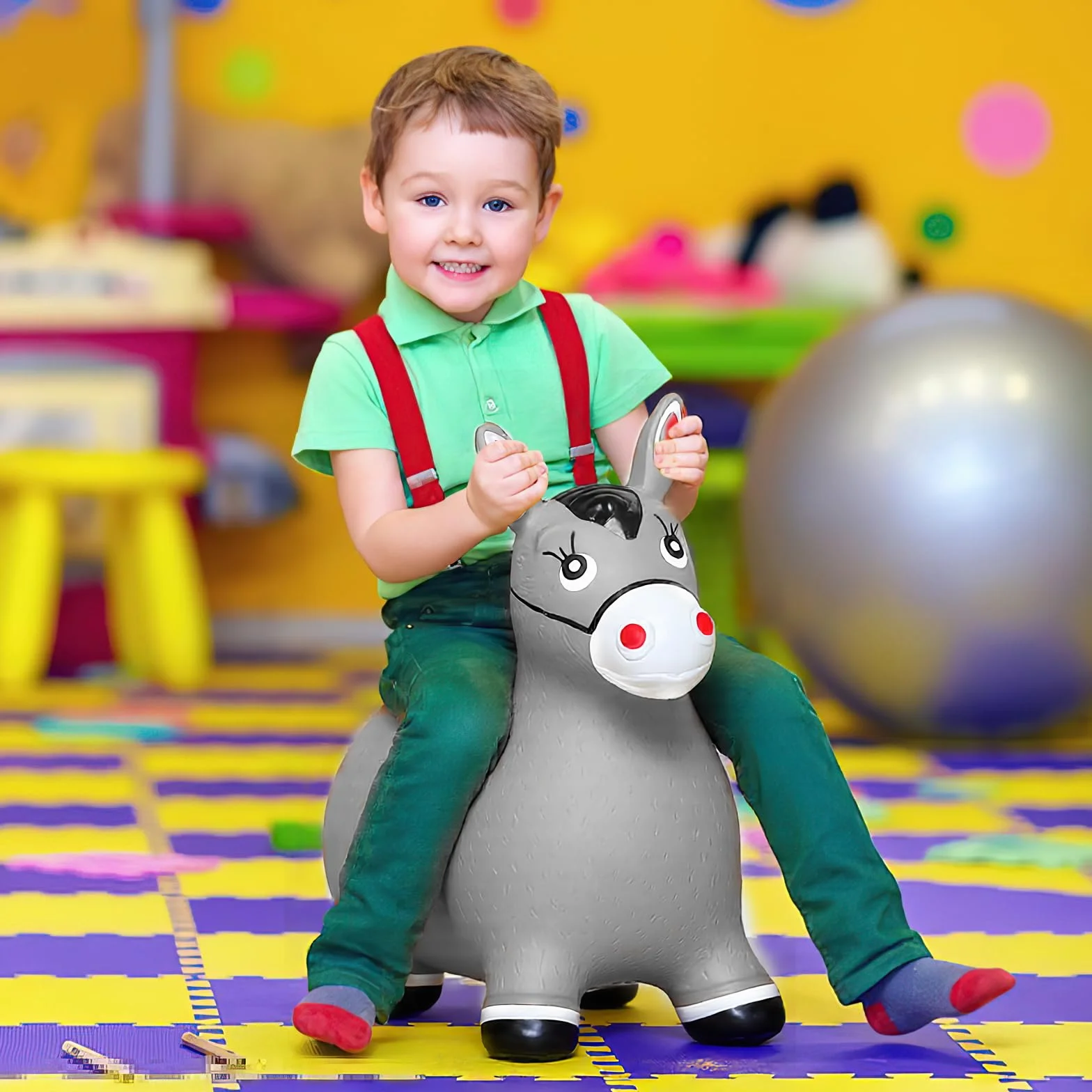 Animale Saltellante, Salta Bambini da Interno, Gonfiabile Cavallo Saltellante, Giocattolo Saltellante da Interno/Esterno, Regalo per Bambini di Compleanno (Gris)