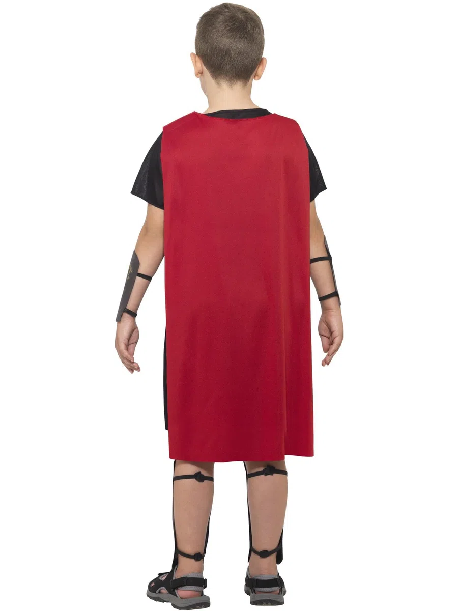 Smiffys Costume da soldato romano, nero con tunica, mantello attaccato, polsini con braccia e gambe, costume per bambini, costume per bambini