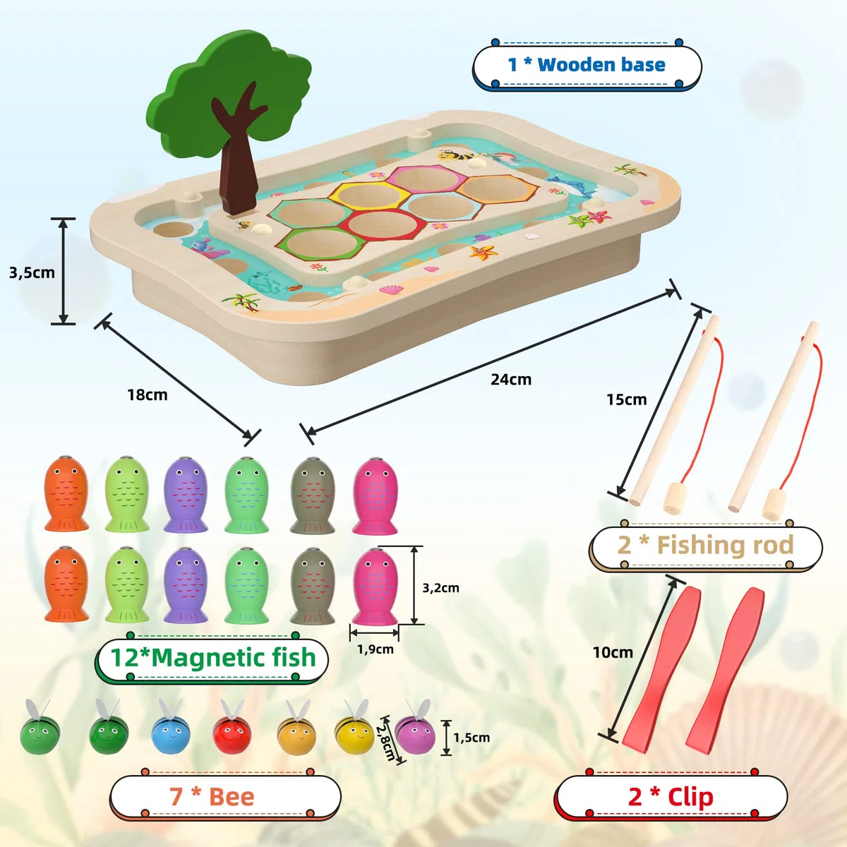 Uping Giochi Montessori Bambini di Pesca Magnetico in Legno, 2 in 1 Puzzle Educativo con 2 Canne da Pesca e Pinzetta per 3-5 Anni