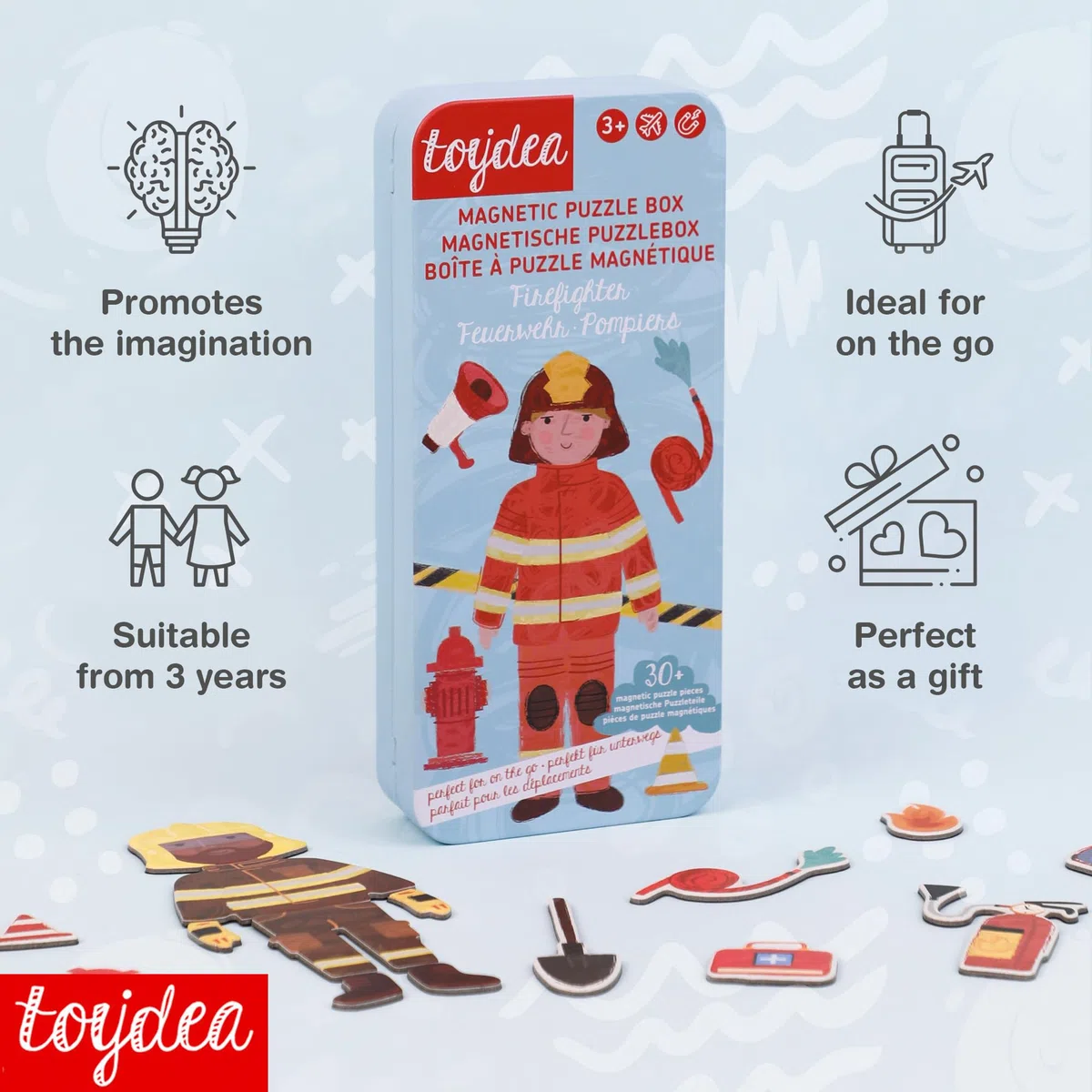 Gioco magnetico - Puzzle pompiere - Promuove le capacità motorie e l'immaginazione, giocattolo dei pompieri a partire dai 3 anni, gioco di viaggio ideale per bambini, regalo da vigile del fuoco