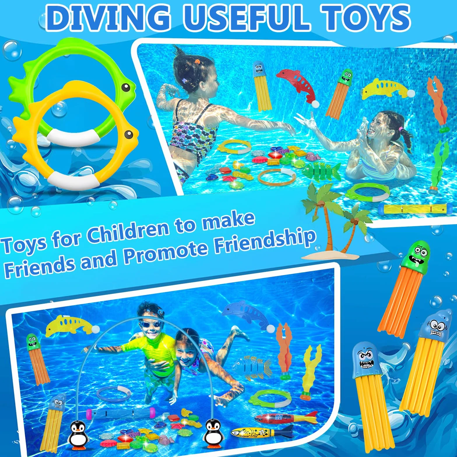 Frasheng Piscina Subacquea Immersioni Giocattolo,43 Pezzi Giochi Piscina Bambini,Giocattoli da Immersione,Set da Immersione Subacquea Giochi da Allenamento in Piscina per Bambini