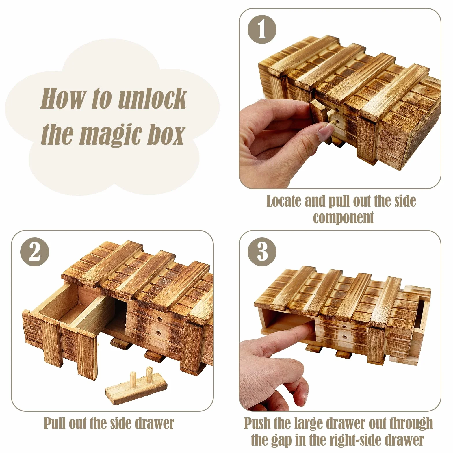 Confezione da 2 piccole scatole puzzle in legno con scomparti, compiti di pensiero per adulti, mini cassettiera per soldi, gioielli, giocattoli IQ per bambini, 15 cm x 8 cm x 5 cm