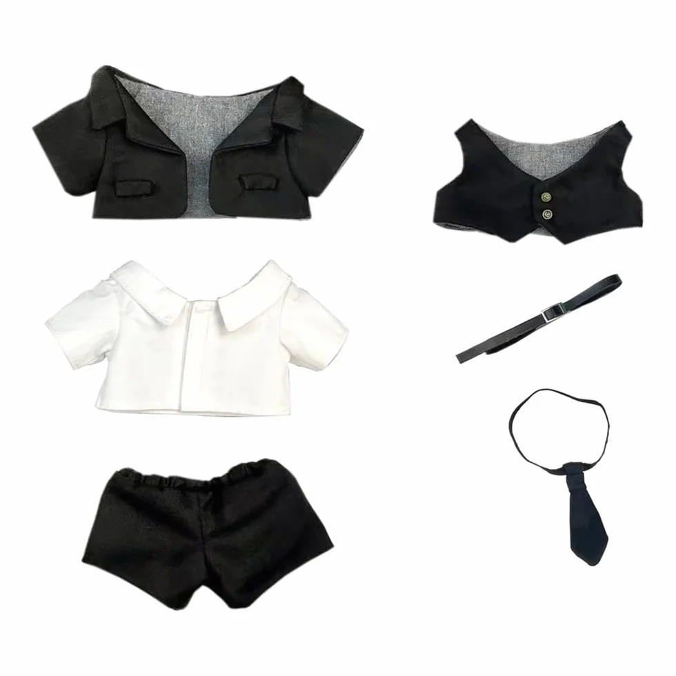 niannyyhouse Vestiti per bambole di peluche, 20 cm, cappotto, camicia, pantaloni, gilet, cintura, cravatta, accessori, vestito per bambole da 20,3 cm (nero)
