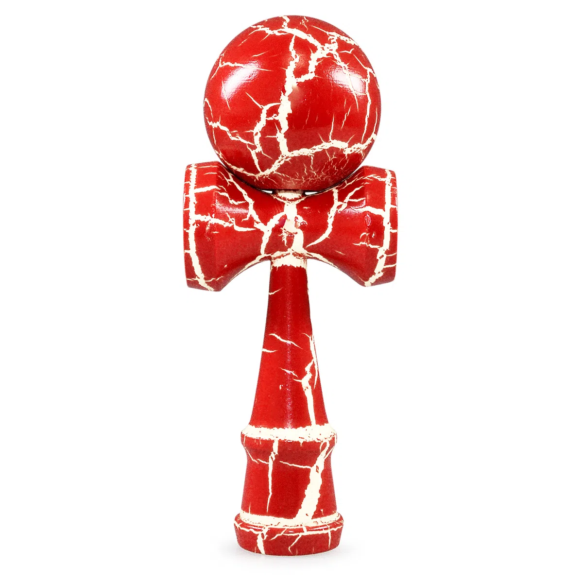 Ganzoo Kendama in faggio massello, Modello Red & White Flash Rosso Bianco, attrezzo Tradizionale di abilità con Sfera e Filo, 3 Calotte di Presa, Puntale, Misure Standard Altezza 16 cm, per Tecnica