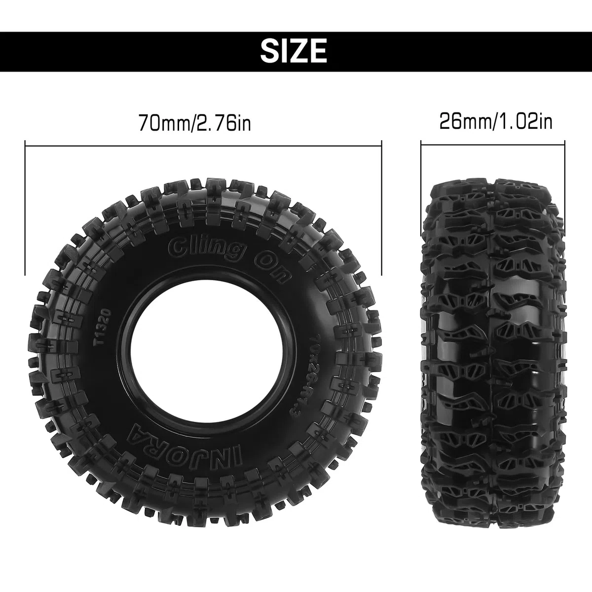 INJORA Pneumatici da 1.3" - Pneumatici S5 Cling On 70 * 26mm per SCX24 TRX4M AX24 1/18 1/24 Micro Crawler, T1320