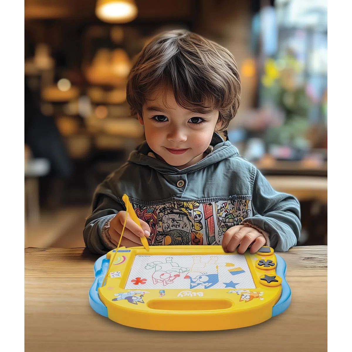 Lexibook, Bluey, Lavagna da Disegno Magnetica Multicolore, Giocattolo Artistico per Bambini con Stilo e timbri, Giallo/Blu, CRBY550LXB