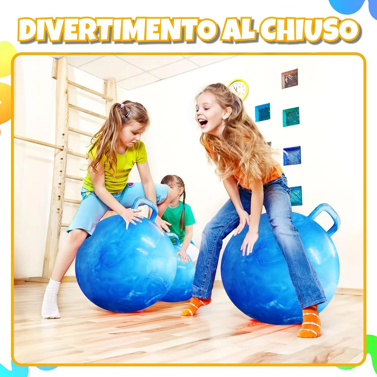 Bedwina Palla Rimbalzante 50,1 cm per Bambini – con Maniglia e Pompa, Giocattolo Gonfiabile Sicuro e Resistente per Interno/Esterno e Gioco Attivo
