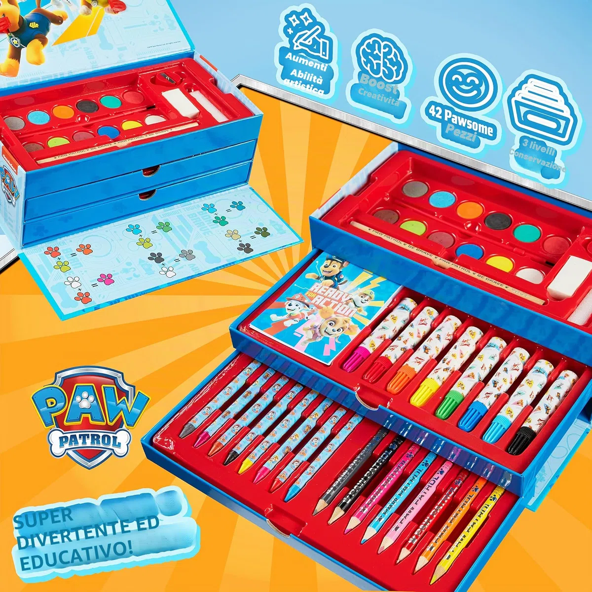 Paw Patrol Valigetta Colori per Bambini con Pastelli a Cera e Matite Colorate (Blu Navy)