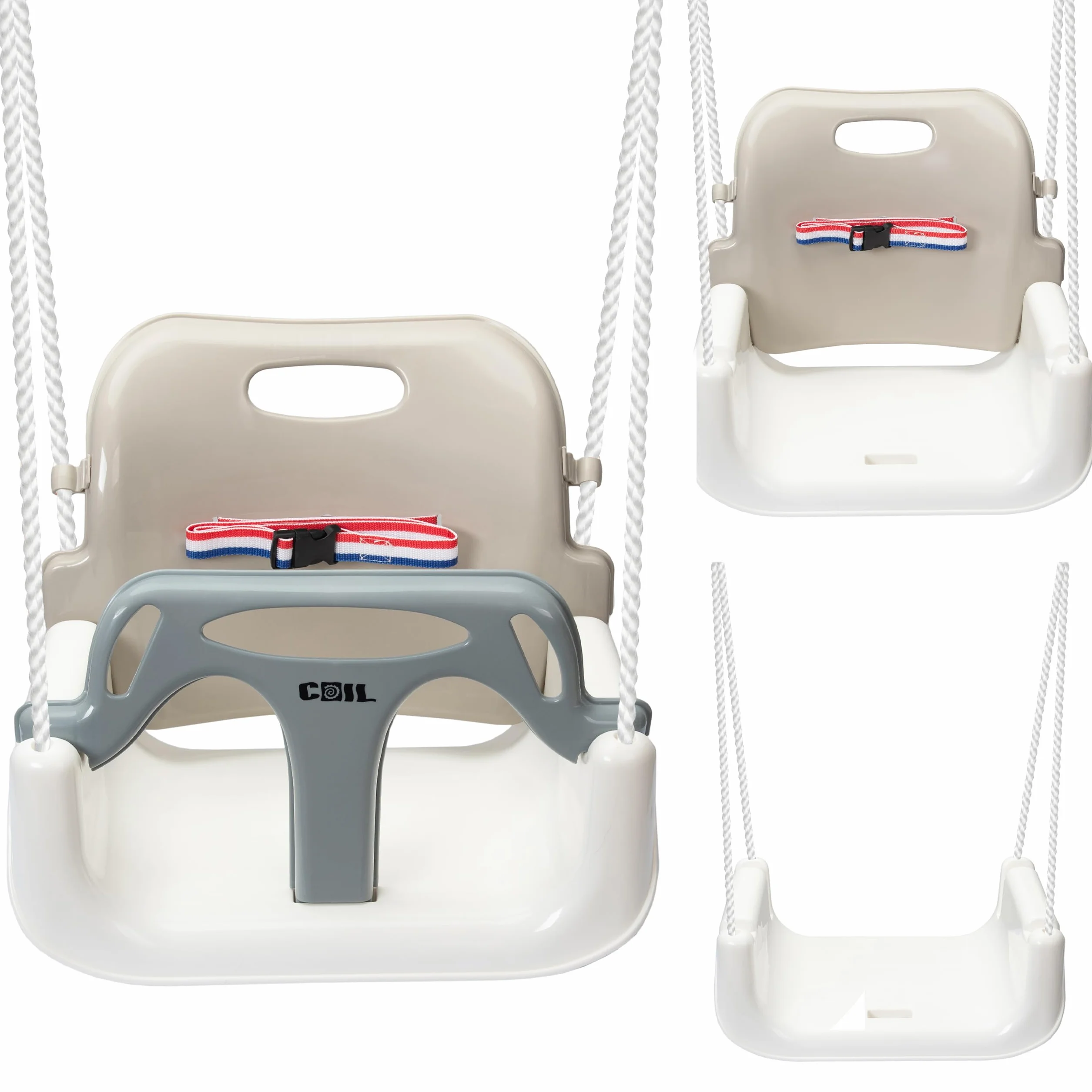 COIL Altalena per Bambini Outdoor 3-in-1, Altalena per Bambini Regolabile, con Schienale, Altalena per Bambini per Interni, Seggiolino per Altalena per Bambini, Altalena per Bambini (Beige)