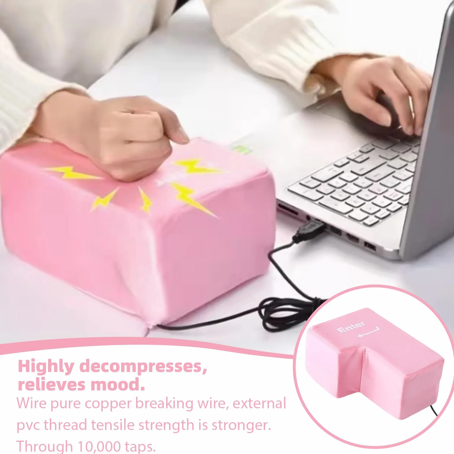 Big Enter Key, cuscino antistress con cavo USB, tastiera multifunzionale, strumenti per alleviare lo stress per ufficio, casa, viaggi d'affari (rosa)