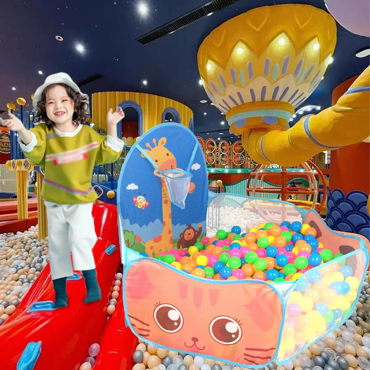 Piscina per Palline per Bambini, Pieghevole, in Schiuma, con canestro da Basket, Robusta e Resistente agli Strappi, per casetta da Gioco per Bambini, per Gattonare, Palline Non Incluse, per