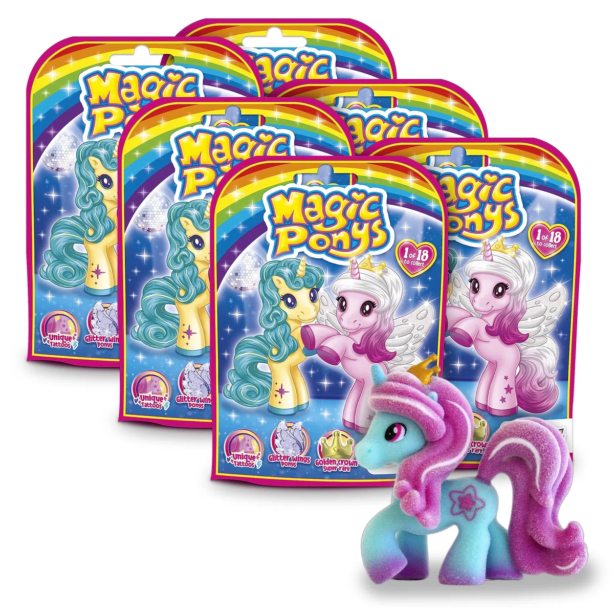 CRAZE MAGIC PONYS, Bellissimi Pony da collezionare, Giocattoli per bambina, 6 da 18 diverse figure di pony, senza microplastiche, Figure assortiti