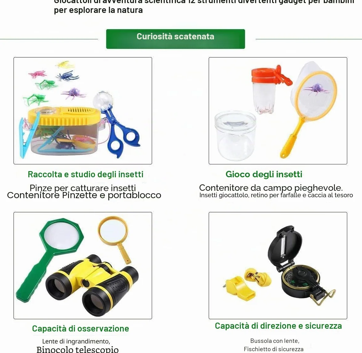 Kizplays Set Explorer Outdoor Giocattoli, Binocolo per Bambini Set Esploratore Avventuriero per Bambini 22 Pezzi con Pinzette Acchiappasetti Bussola Lente d'ingrandimento
