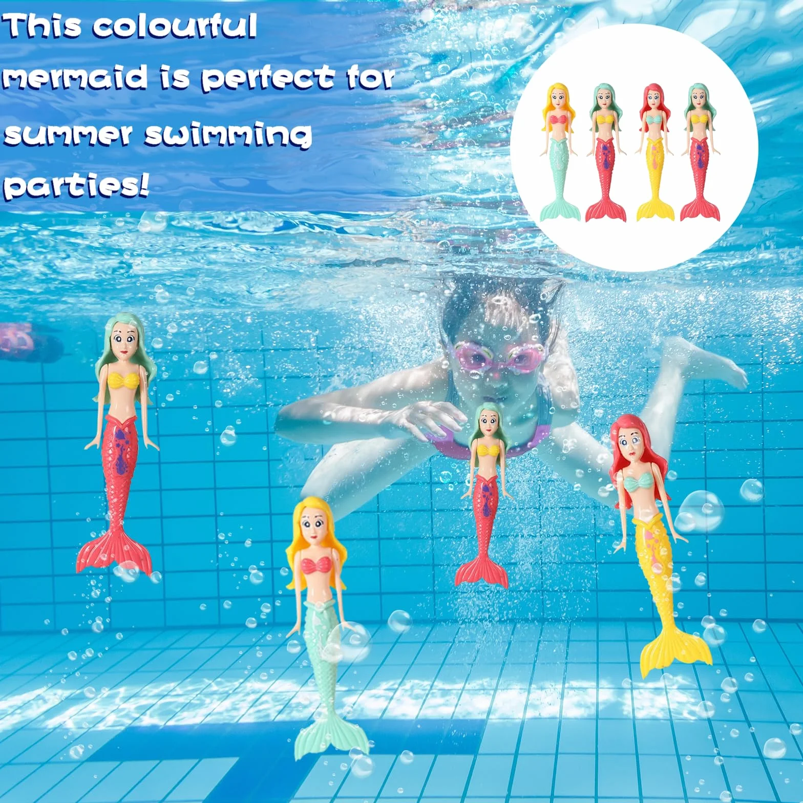 Set di giocattoli per immersioni subacquee, 12 pezzi, anelli per immersioni per bambini dai 4 ai 12 anni, siluri colorati e set di sirene subacquee, regalo per festa di piscina estiva per