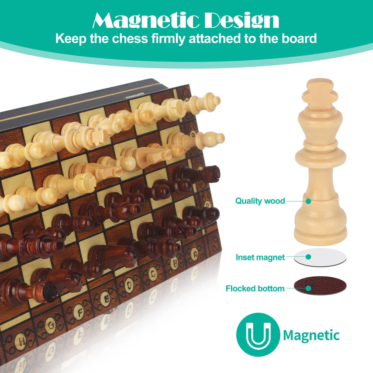 Scacchiera Magnetica in Legno,3 in 1 Scacchiera Pieghevole,29x29cm Magnetici Scacchi,Scacchiere da Viaggio Fatti a Mano,per Bambini e Adulti Feste Attività di Famiglia