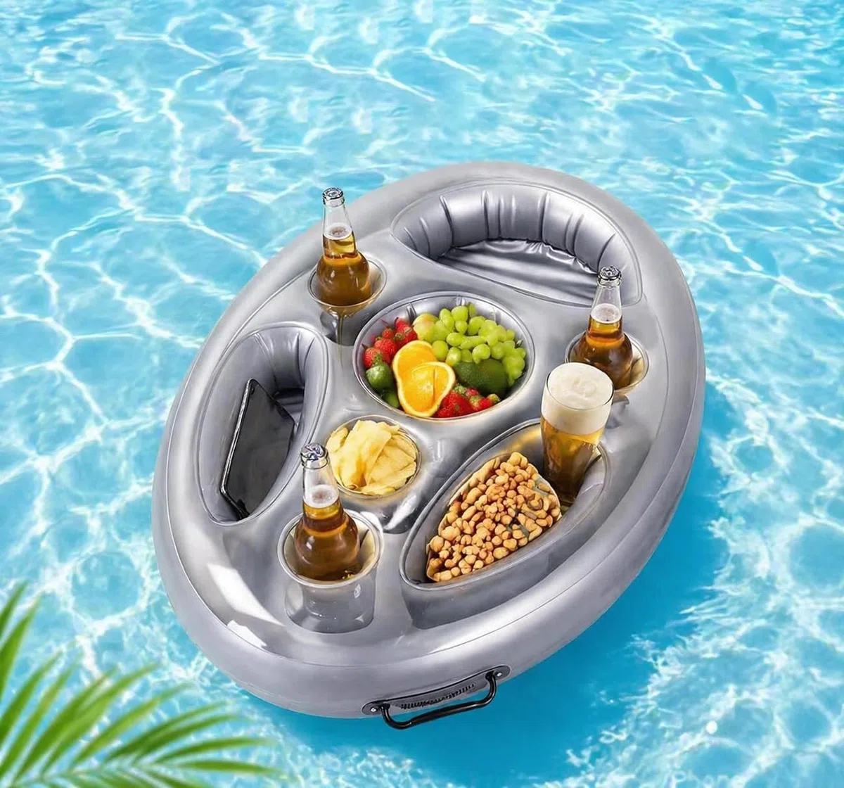 Portabevande Gonfiabile 2 in 1 con 8 Fori, Vassoio Galleggiante Grande Capacità, Bar Piscina Gonfiabile per Accessoire Piscina, Bouee Piscina, Spa Gonfiabile