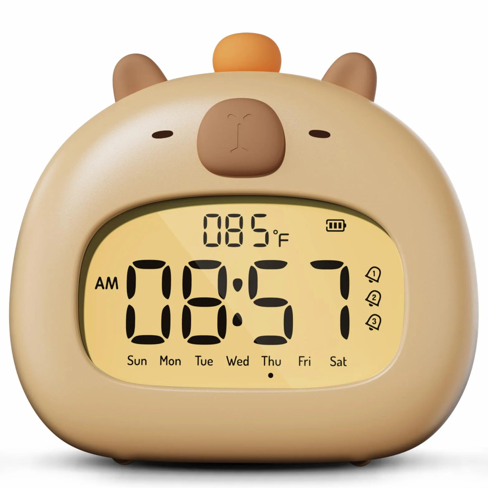 IHALO Capibara Sveglia Bambini, Comodino con Luce Notturna, Display Digitale LED 3,15 Pollici, Tre Allarme, Modalità Weekend, Data, Ora, Temperatura, Ricaricabile, Decorazione Cameretta per Bebè