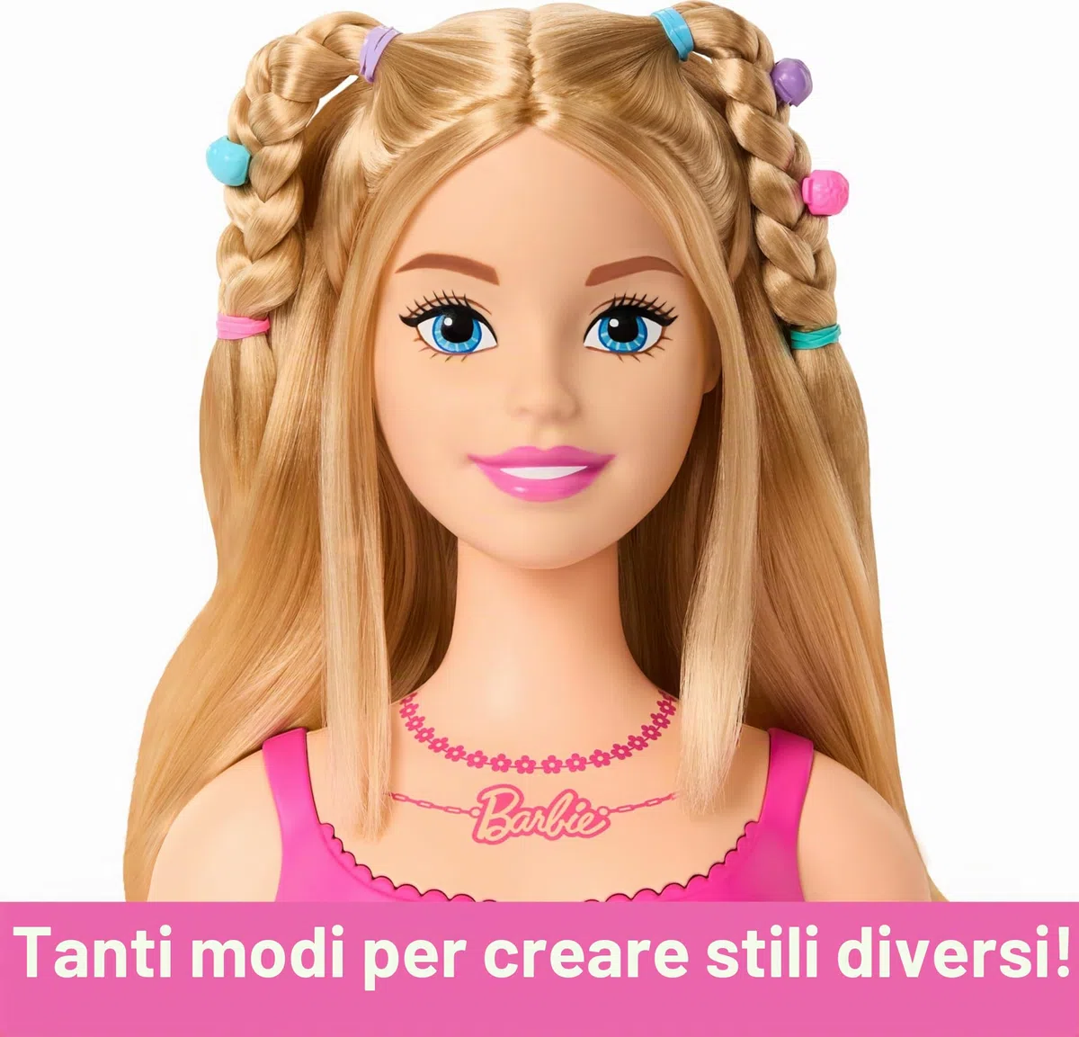 Barbie Testa per acconciare le bambole, capelli biondi con 20 accessori colorati, testa di bambola per acconciature, HMD88