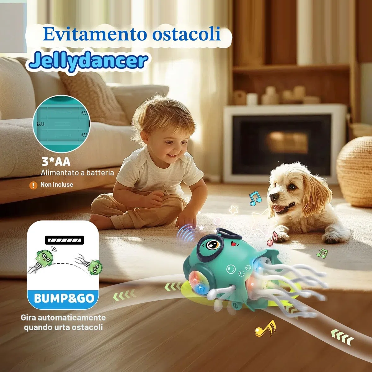 Giocattolo medusa danzante per bambini, giocattolo elettrico strisciante con luce e suono - Giocattolo interattivo Tummy Time Toys per ragazzi e ragazze - Regalo di compleanno