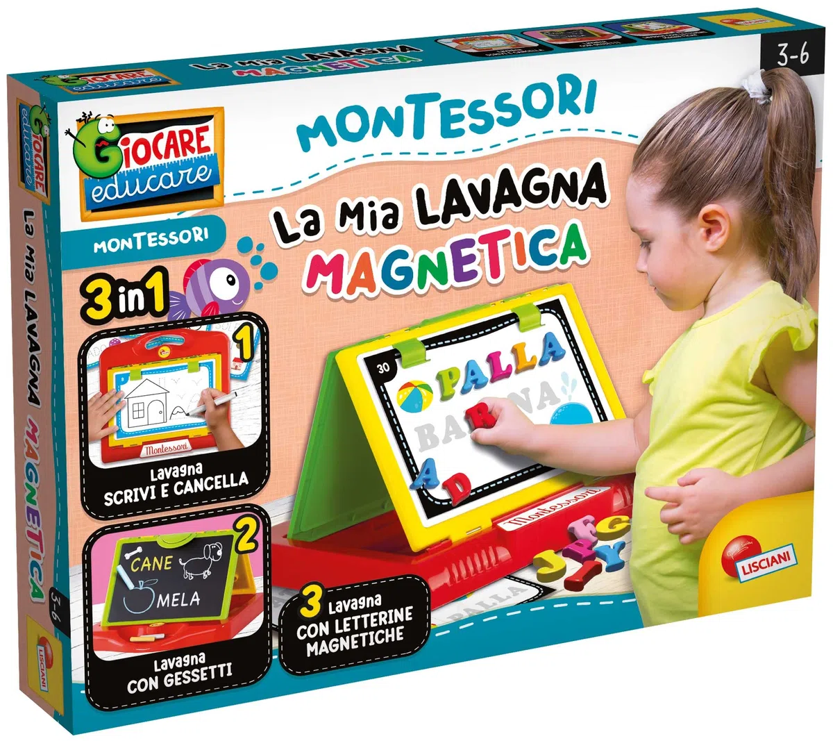 Liscianigiochi, Montessori la Lavagnona Magnetica, 3 lavagne bianche in 1, 97173, multicolore